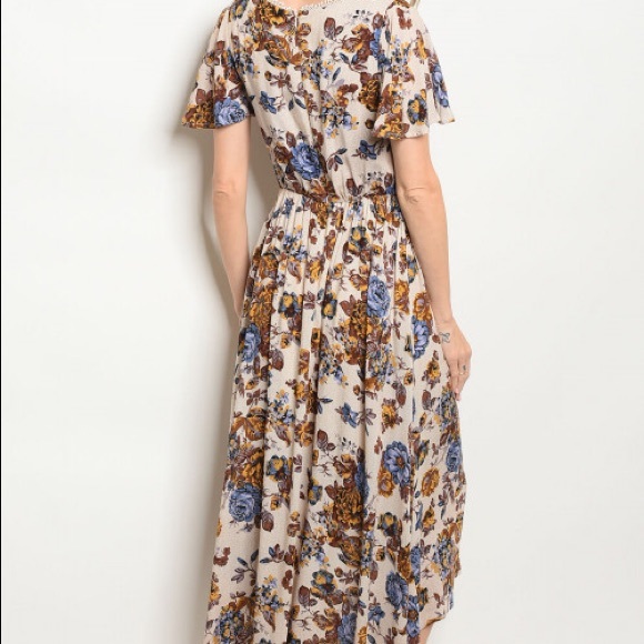 SALES ❗️Sand Blue Floral High Low Maxi dress - Picture 7 of 7